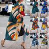 Fashion Women Printed Pocket Jacket Outerwear Cardigan Overcoat Long Trench Coat