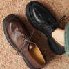 Vintage British Style Women's Thick-Soled Lace-Up Oxford Shoes - Soft Washable Top-Grain Cowhide Leather