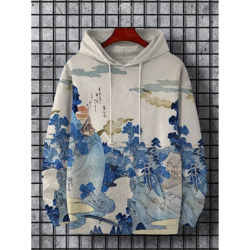 Осенние и зимние мужские толстовки с капюшоном в японском стиле Харадзюку, повседневные спортивные толстовки с узорами в стиле аниме, осень и зима