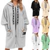 Women's Loose Casual Drawstring Zipper Hooded Warm Lambskin Long Coat
