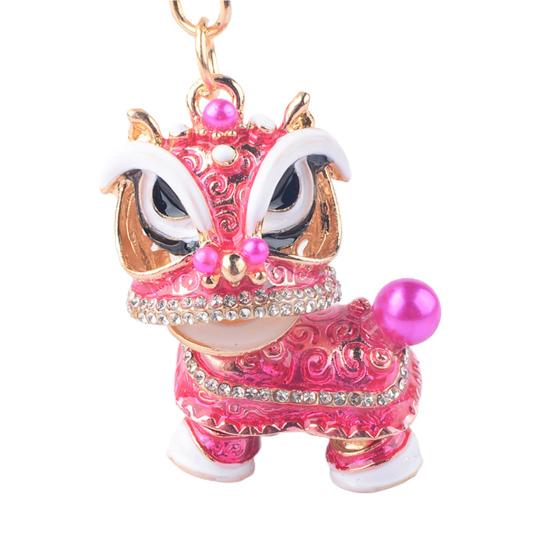 Инкрустация стразами в китайском стиле, реалистичное трехмерное неувядающее украшение, вращающаяся на 360 градусов голова, вращающийся кристалл с кристаллом, сумка для ключей в виде танца льва