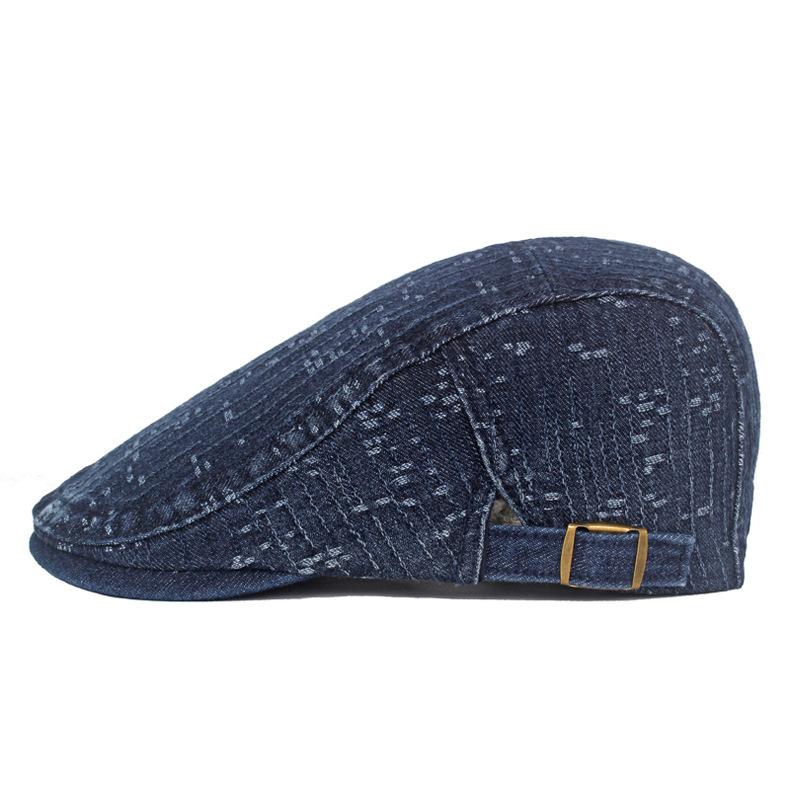 Spring Summer Solid Color Newsboy Caps Men Washed Denim Cotton Flat Peaked Cap Women Painter Beret Hats
