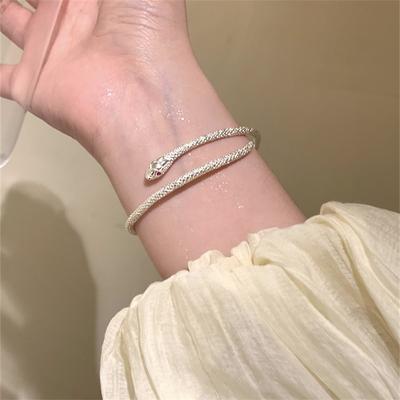 Серебряный Браслет-Змея, Обвивающий Руку, Легкая Роскошь, Нишевый Дизайн, Женский Изысканный Браслет в Холодном Ветре, Регулируемый, Личность, Высокий Вкус