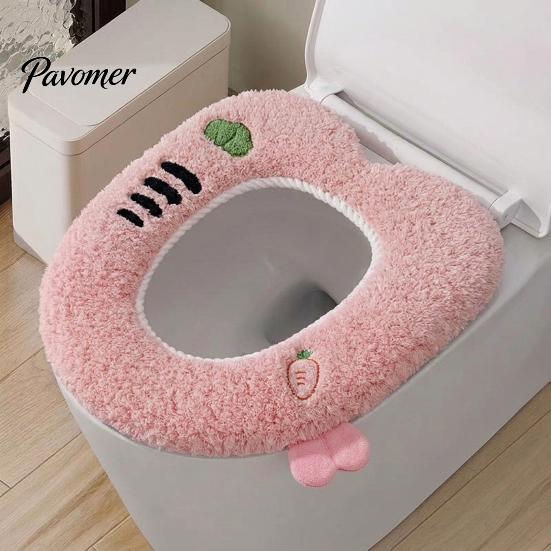 Comfortable Commode Seat Covers Plush Cartoon Toilet Mat, Soft Thickened Washable Bathroom Pad Cover Pads with Handle, Warm Skin-Friendly Adhesive