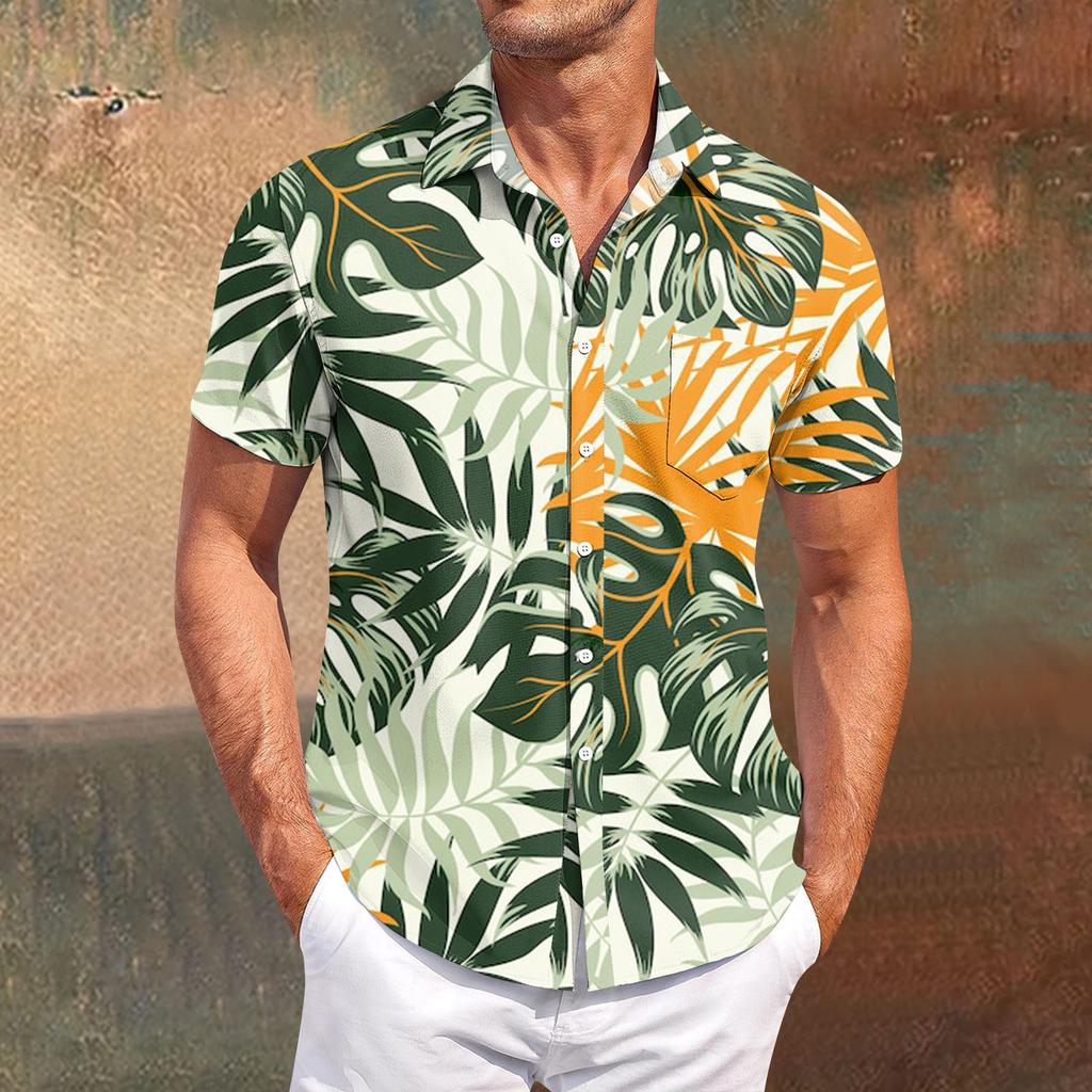 Мужские винтажные рубашки для боулинга на пуговицах с коротким рукавом, летняя пляжная рубашка