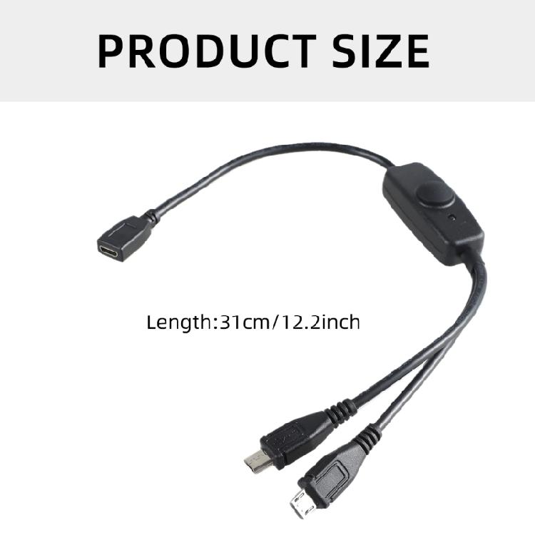 USB 5-контактный кабель для зарядки 1 в 2 выхода со встроенными переключателями и светодиодной подсветкой для светодиодной лампы 5V2A и портативной электроники Черный