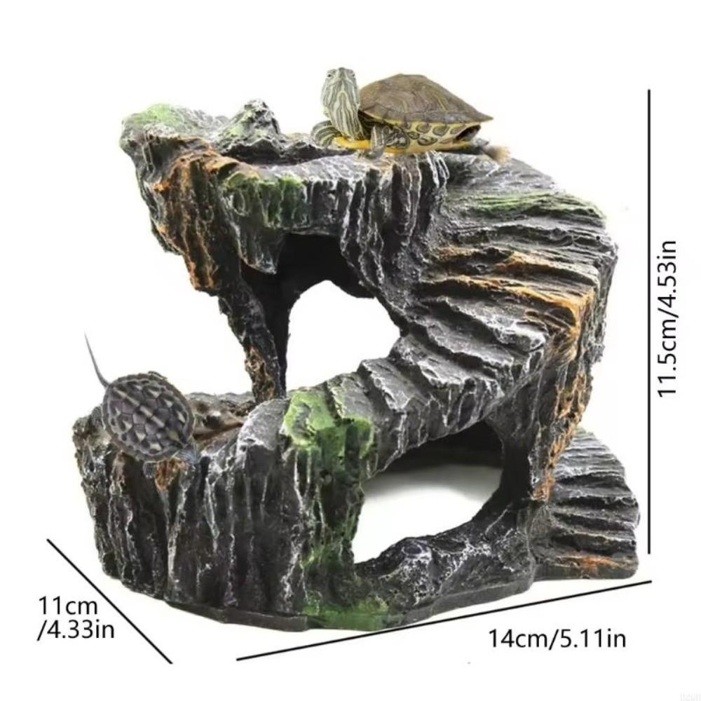 Resin Turtle Basking Platform Sturdy Non-Toxic Reptile Hiding Cave Natural Mountain Cave Artificial Rock Cave Pet Products