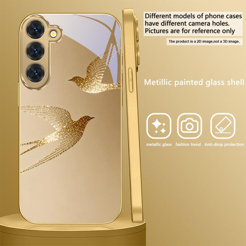 golden flying bird For Samsung Galaxy S26 S20 FE S21 S22 S23 Plus S24 Ultra S25Ultra S21+  S22Plus Golden glass phone case