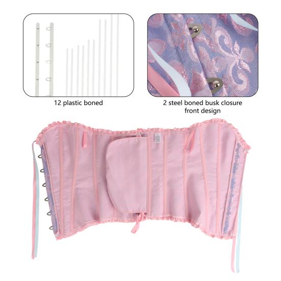 Women Corset Tops Off Shoulder Lace Bow Tie Design Regular Fit Shapewear Perfect Figure Lace-up Waist Trainer