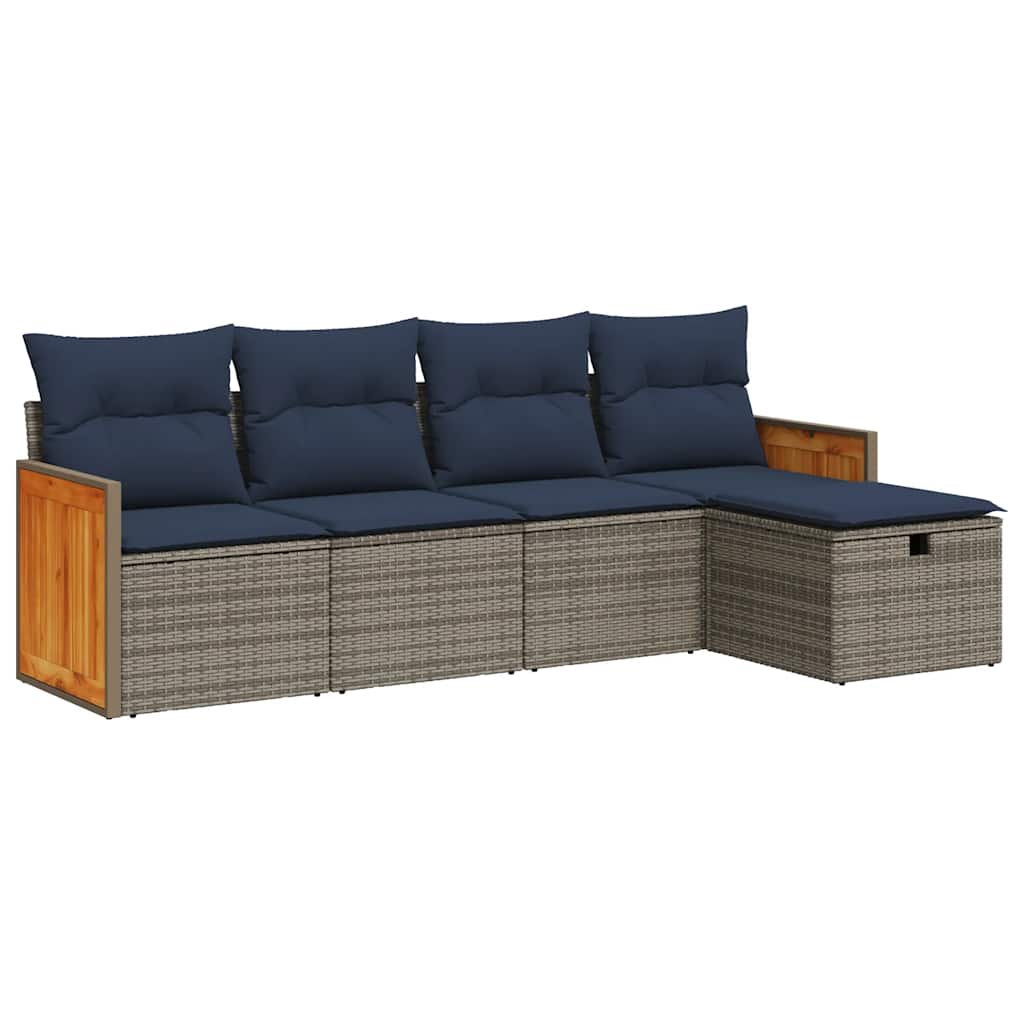 5 Piece Outdoor Sofa Set with Cushions Gray Poly Rattan