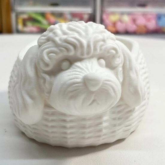 Коробка для хранения скрепок в форме пуделя, Декоративное украшение 3D-печати, Пластиковое оригинальное украшение для стола, Белый контейнер для мелких предметов