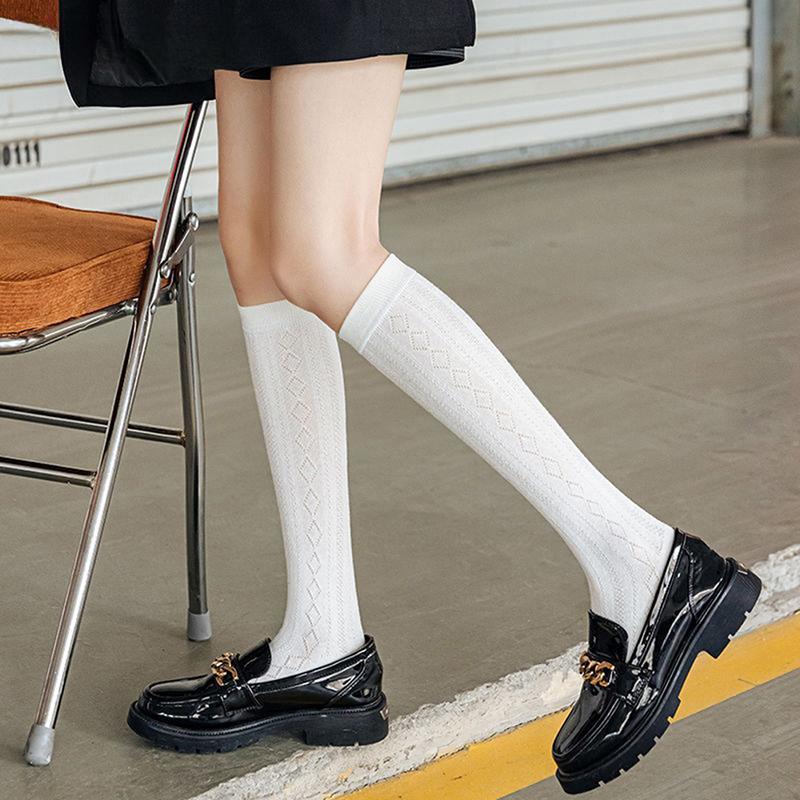 5 Pairs Summer Woman Thin Girls Knee High Socks Japan Style High School Student Stockings Long Solid Sock