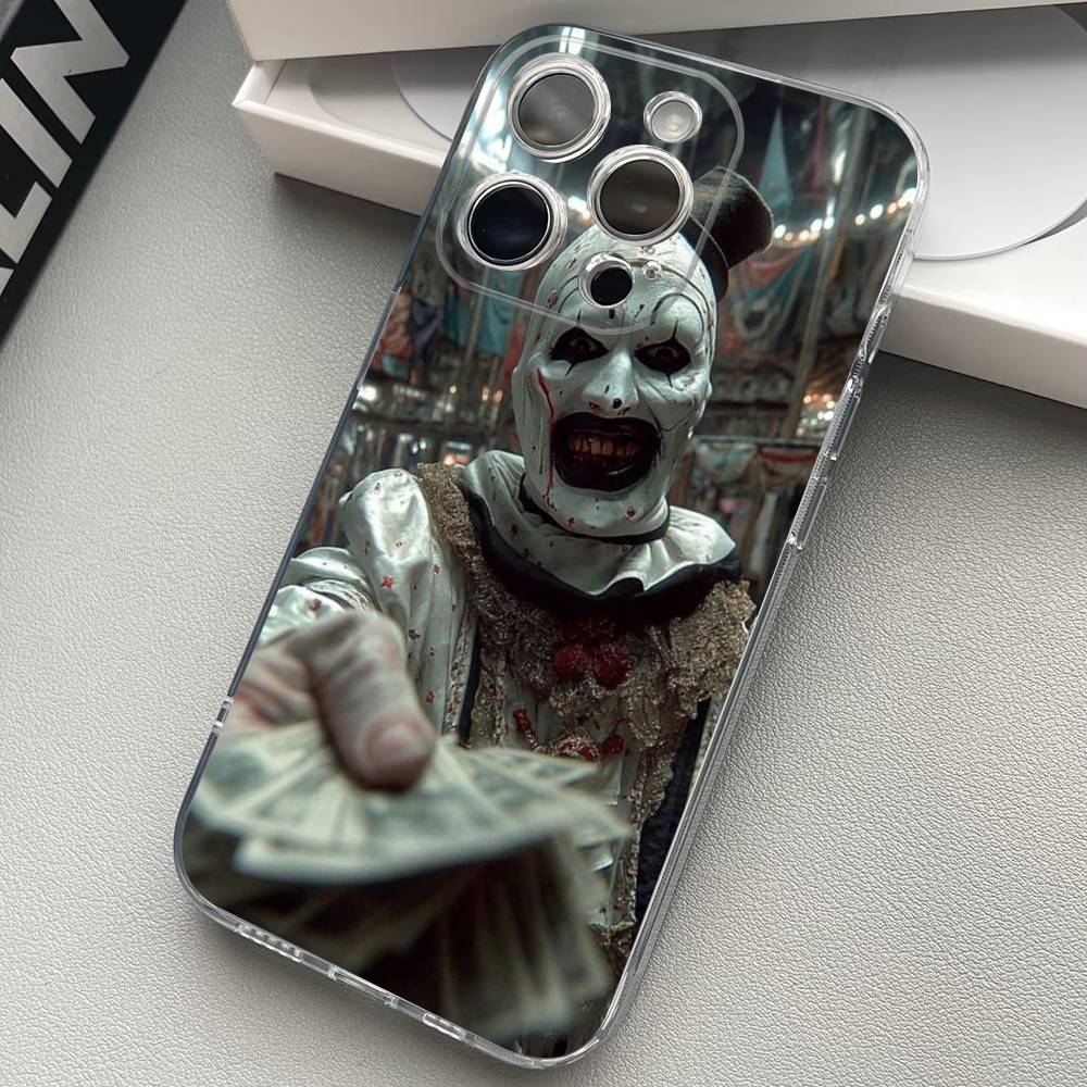 The-Clowns-horrors-T-Terrifier Transparent Back Phone Case For iPhone 17 16 15 13 12 11 14 Pro Max Mini Plus Silicone Bumper