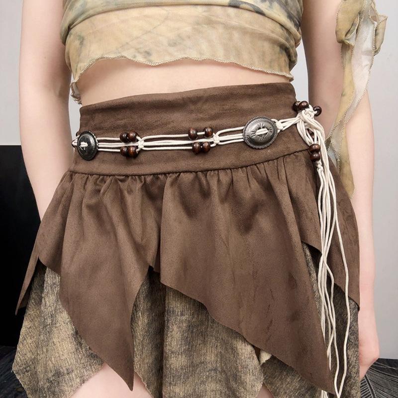Винтажный этнический стиль, плетеный вручную пояс, женский, декоративная цепочка на талию для платья, универсальный богемный пояс Y2K