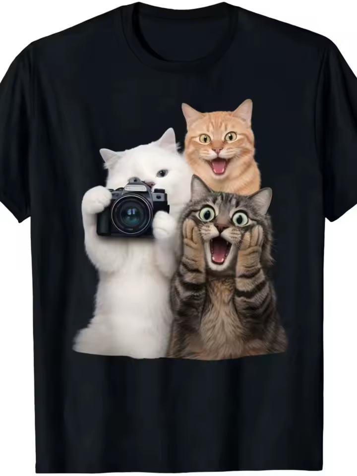 Funny Short-Sleeved Shirt Surprised By The Photo The Cat Lady Has Short Sleeves Comfortable Home Harajuku Oversized T Shirt
