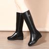 Модные черные кожаные элегантные женские полусапоги на каблуке, осенне-зимние теплые женские ботинки до середины икры, новинка 2025 года, демисезонная обувь