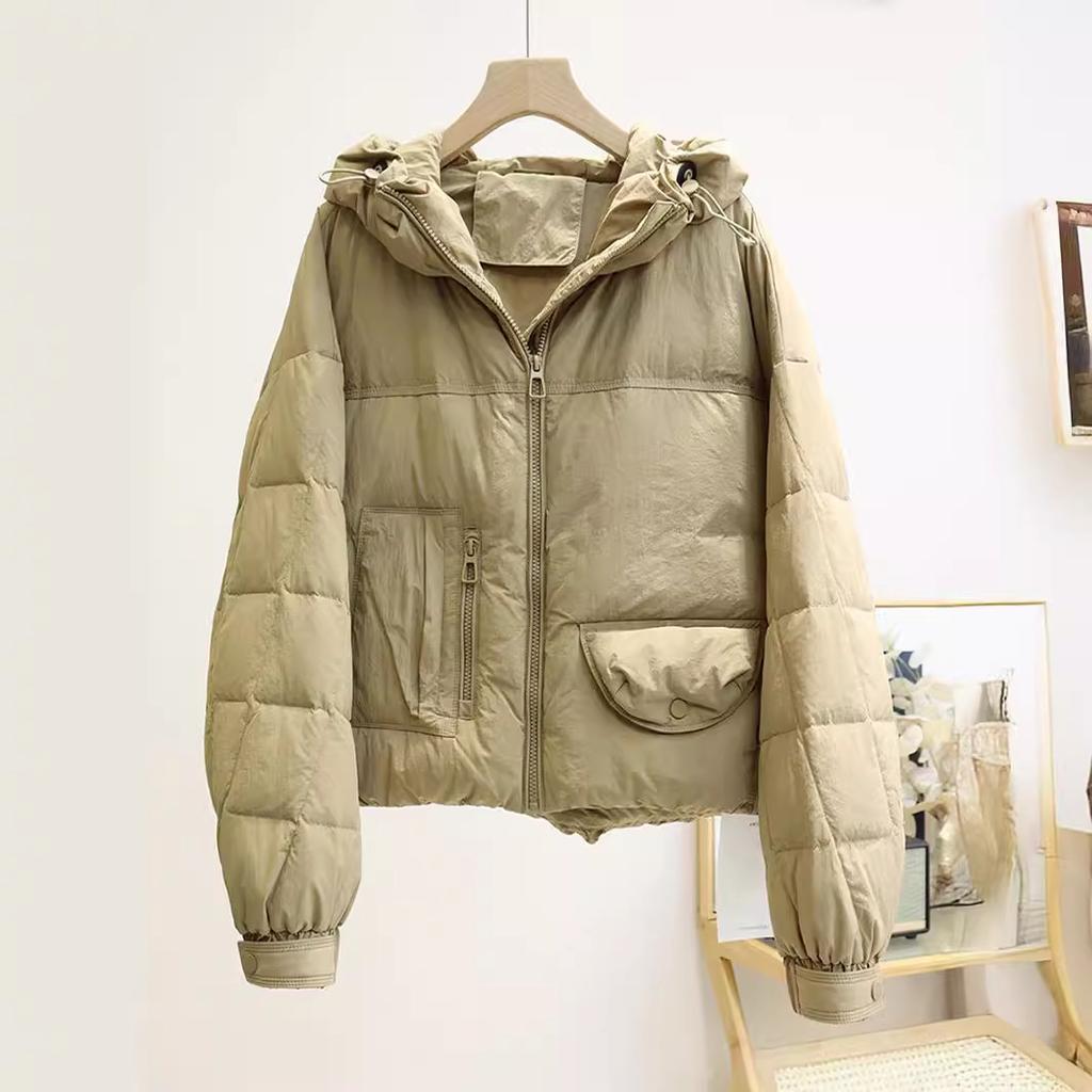 FASHION Пуховик женский короткий 2024 Новый белый утиный пух модный свободный универсальный с капюшоном теплая куртка трендовая одежда