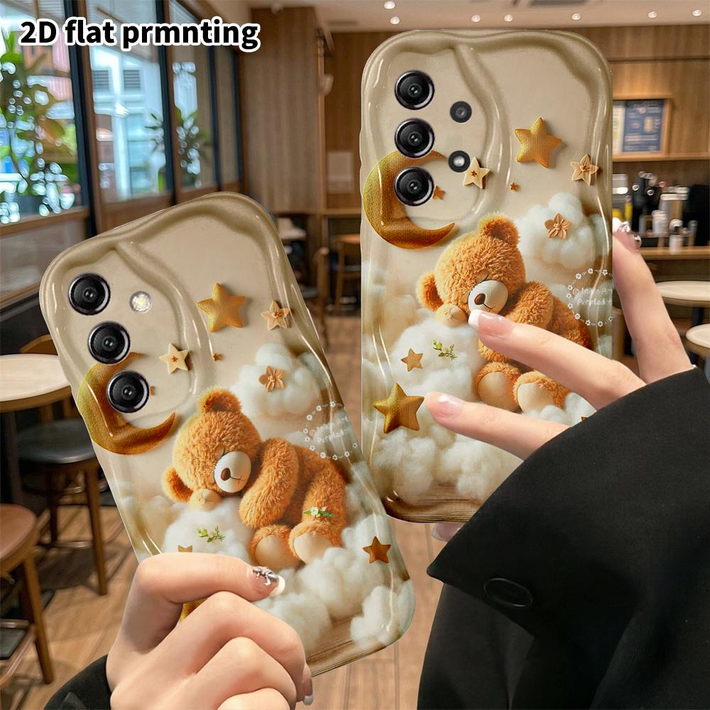 Phone Case: 2D Flat Samsung Galaxy A34 A35 M05 M06 S20 S22 S21 FE Plus 5G Protective Case, Sleepy Brown Teddy Bear, Christmas and Halloween Gift