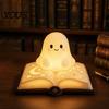 Фигурка призрака Настольная лампа Магическая книга Ночник, Смола Настольный теплый свет с Луной Милый свет Звездный рельеф, Прикроватный для сна для детей