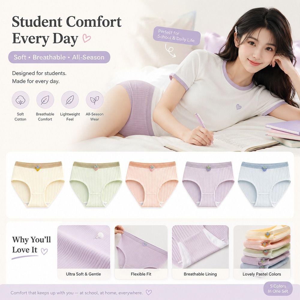 5Pcs Knitted Fabric Seamless Triangle Panties Large Size Mid Waist Underwear Comfortable Daily Wear