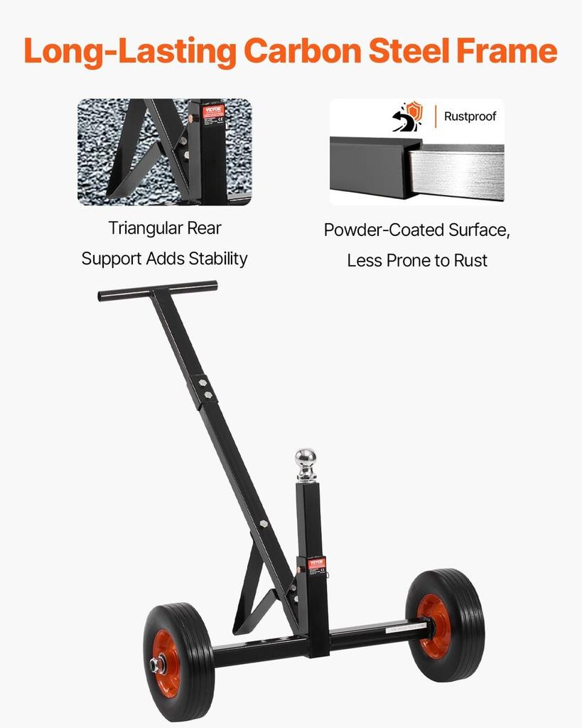 600lbs Trailer Dolly 16.5 and 22 inAdjustable Height 1-7/8 in Ball Solid Tires