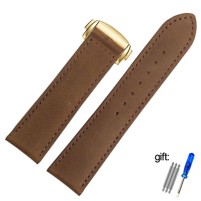 Genuine Leather Watch Band For Hamilton Kaqi Field Aviation Oris Omega Frosted Folding Buckle Watch Chain 20mm 22mm Strap