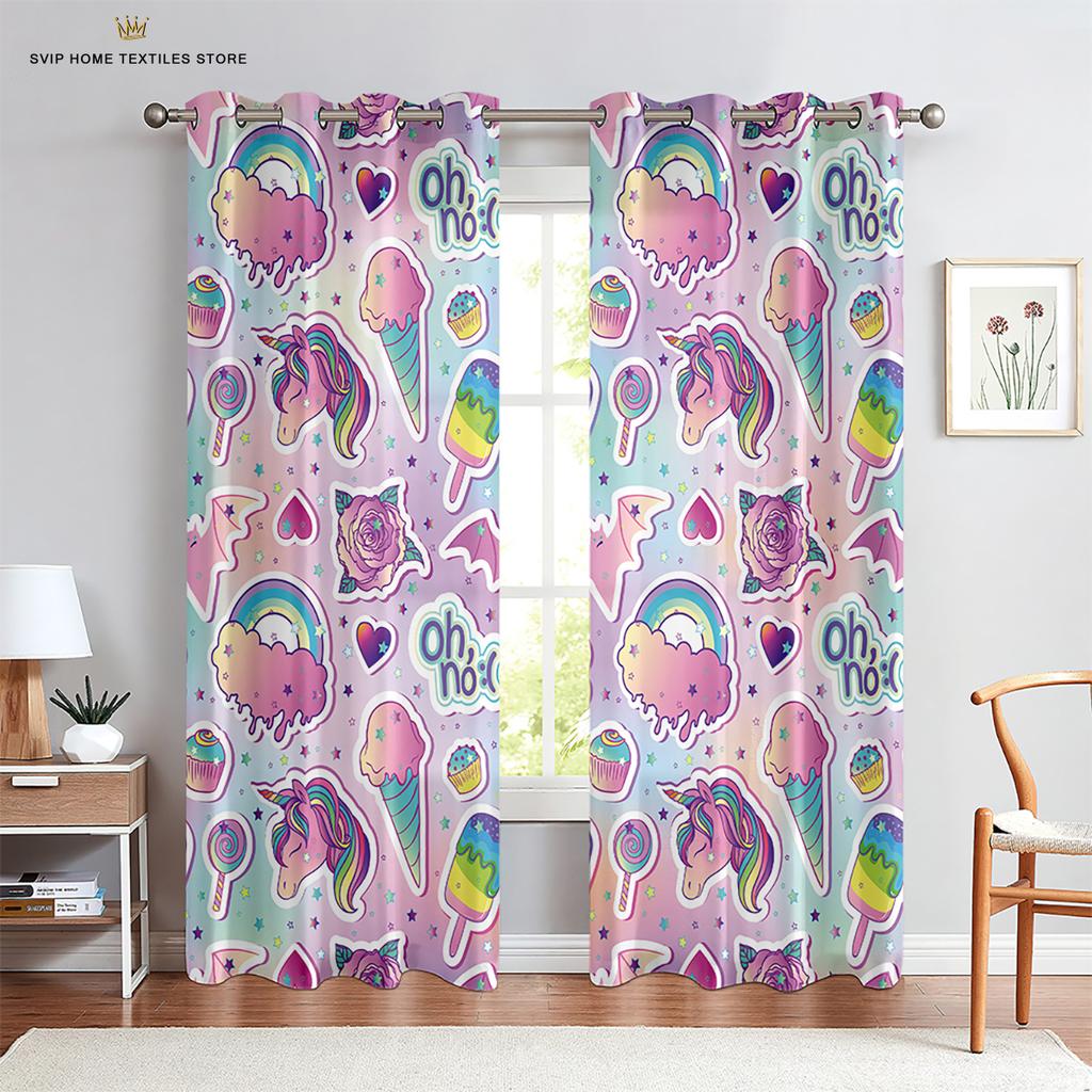 Cartoon Cute Unicorn Windows Curtains for Living Room Child Bedroom Window Treatment Blinds Kitchen Curtains