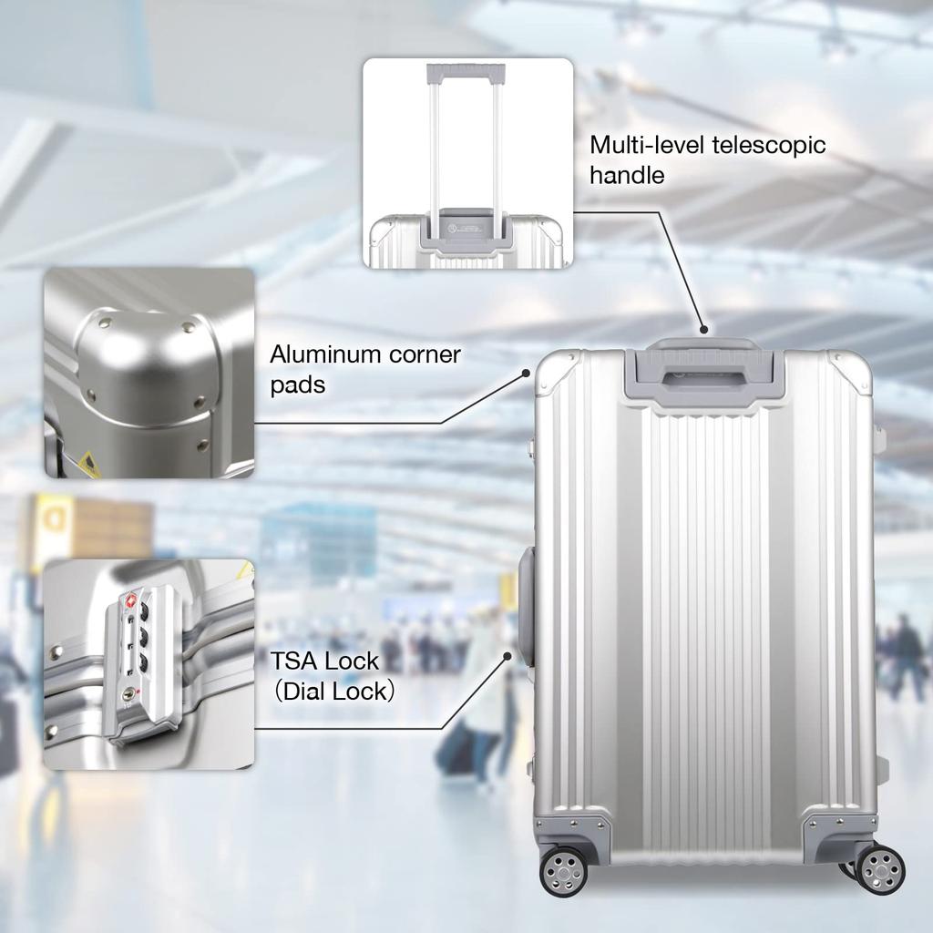 Чемодан Каркас Жесткий Чемодан Алюминиевый Сплав Двойные Колеса Гарантия 36L 53 см 4 кг Серебристый [Legend Walker] 1510-48-Silver