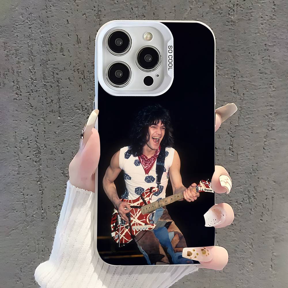 Чехол для телефона E-Eddie Van H-Halen для iPhone 17,16,15,14,13,12,11,Pro,XS,Max,Plus,Mini,SE Белый Конфетный Матовый Ударопрочный Чехол