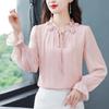 Весенне-осенняя новая элегантная шифоновая рубашка с воротником-лепестком, бандажный топ, женская мода, универсальные блузки с длинными рукавами, офисная одежда Y2k