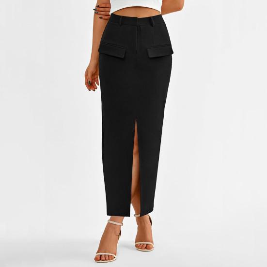 Женская юбка миди с высокой посадкой, облегающая бедра, офисная юбка однотонного цвета с разрезом сзади, повседневная юбка