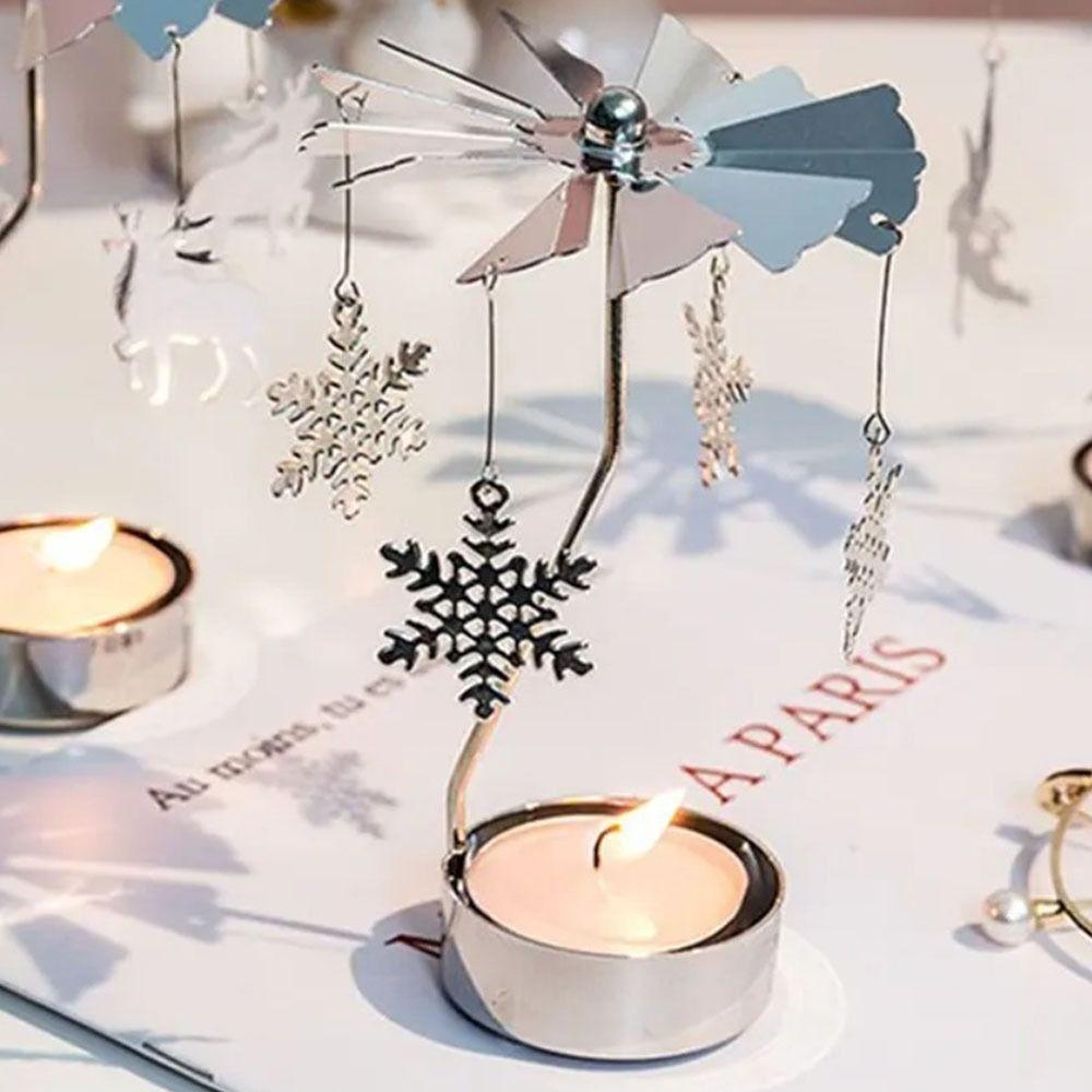 Металлический вращающийся подсвечник для чайной свечи с рисунком карусели в виде полого ангела, рождественский вращающийся подсвечник золото серебро