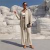 European And American Spring And Summer Temperament Plus Size Women's Long-sleeved Cardigan Two Piece Casual Solid Color Suit
