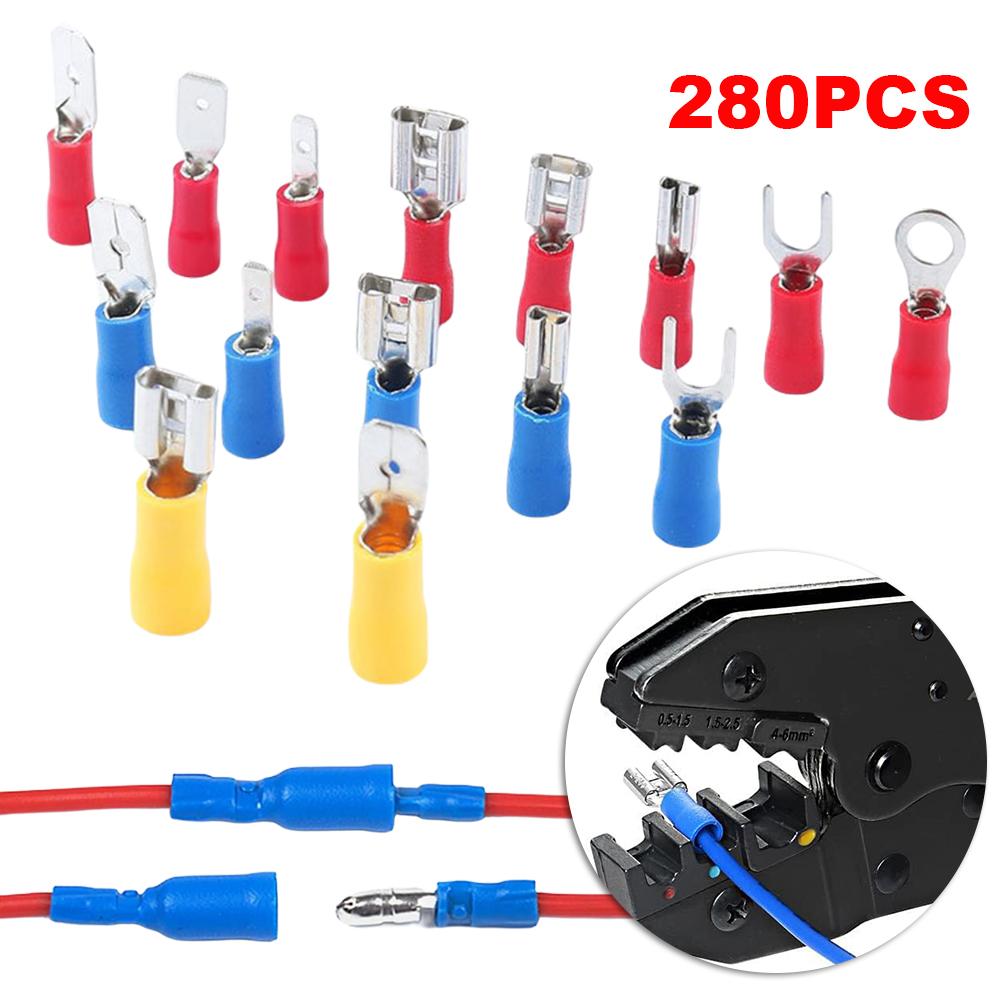 280Pcs Insulated Cable Connector Electrical Wire Crimp Butt Ring Fork Set Assorted Female Male Crimp Spade Terminals