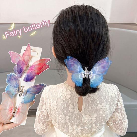 Hairpin Gradient Color Butterflies Decor Hair Clip with Imitation Pearls Exquisite Appearance Hair Pin Hair Accessories