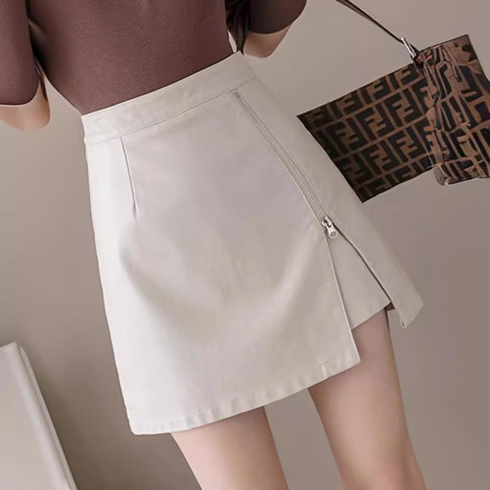 Юбка-трапеция с разрезом и высокой талией из черной искусственной кожи 2023 года, осень/зима