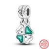 925 Sterling Silver Four Leaf Clover Style Green Clear Zircon Heart Lucky Beads Fit Original  Charms Bracelet DIY Jewelry