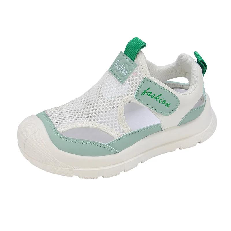 Children Sports Sandals 2024 Summer New Girls' Mesh Tennis Shoes Boys' Hollow Breathable Beach Shoes for Vacation Wear-resistant