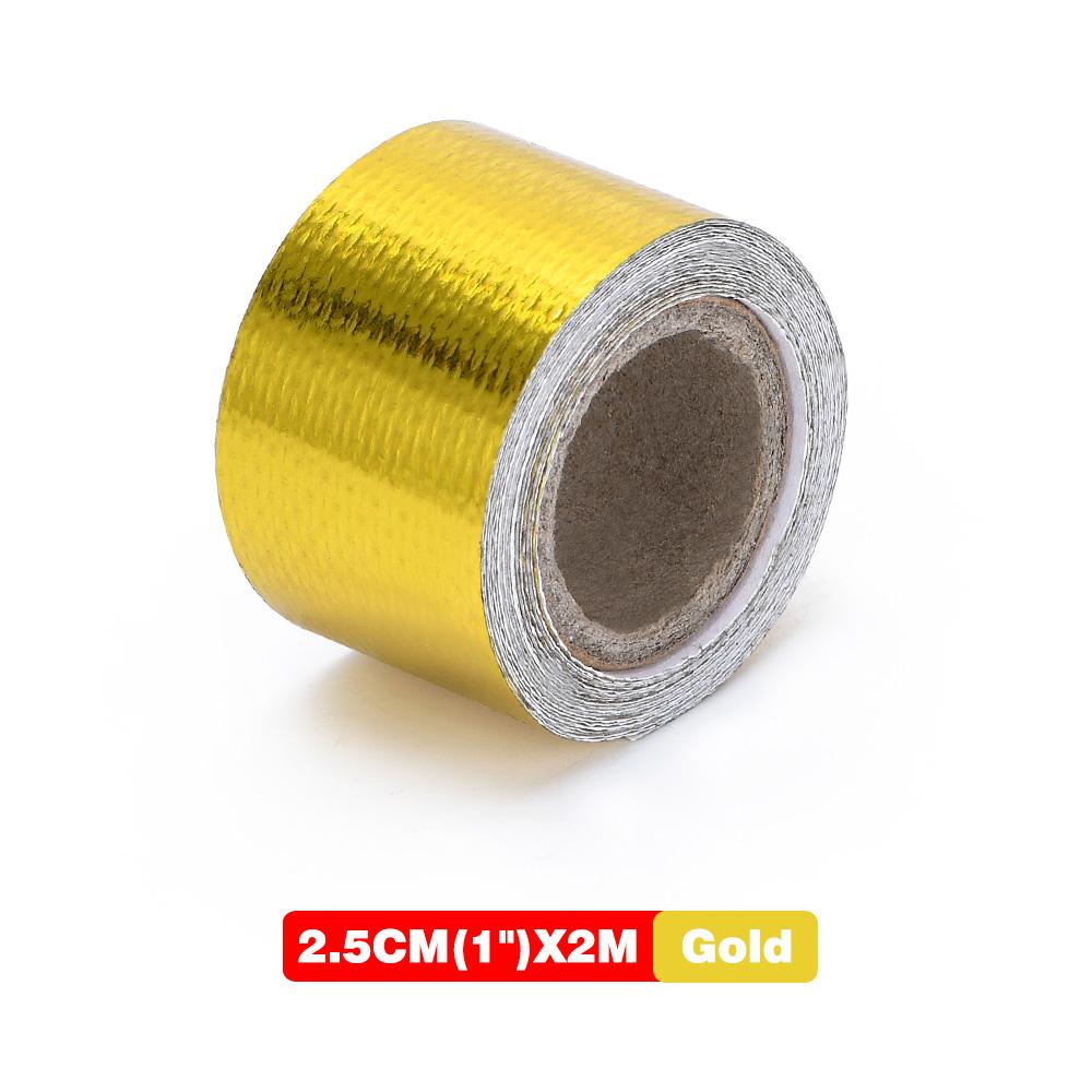A Gold 2'' Thermal Exhaust Tape Air Intake Heat Insulation Shield Wrap Reflective Heat Barrier Self Adhesive Engine 2 Inch 5/10M