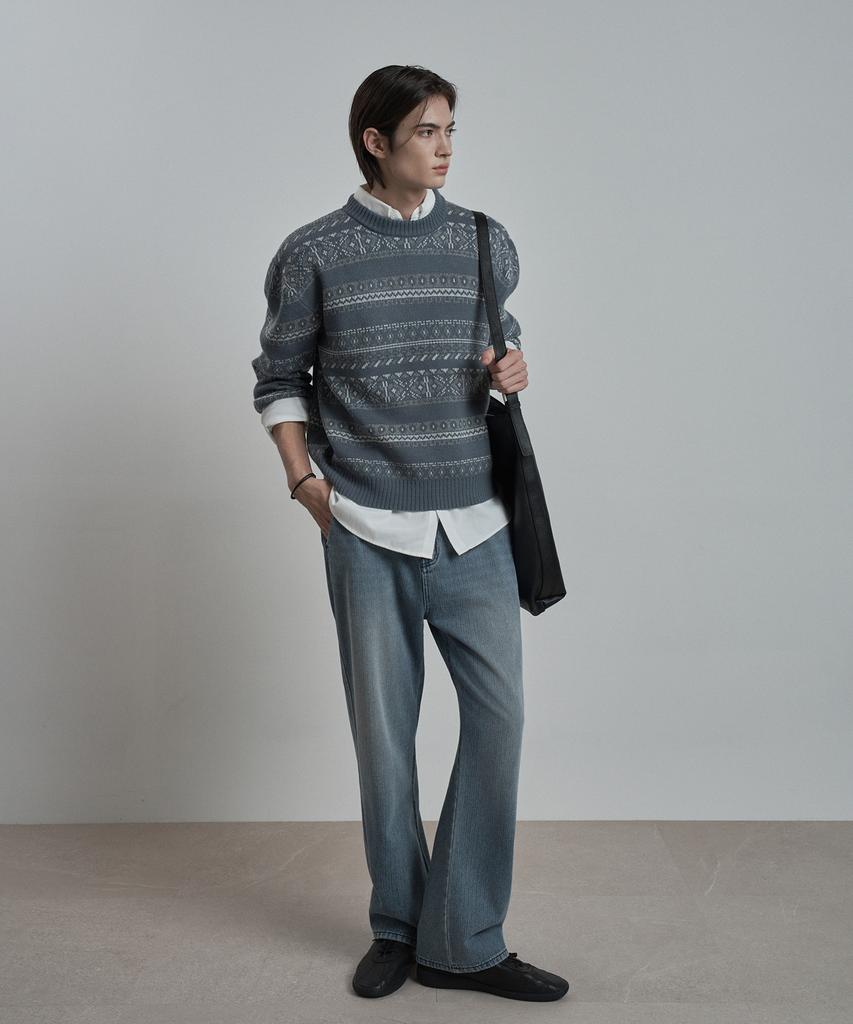 WORK ON BODY OFF Decor Semi-Overfit Fair Isle Knit [Blue]