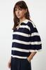 Women's Elegance Style Sweater Cream Polo Neck Basic Striped Knitwear Sweater