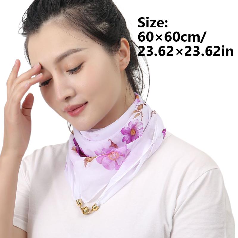 New Magnetic Snap Small Gold Ball Silk Scarf Square Scarf Chiffon Lazy Scarf Spring And Summer
