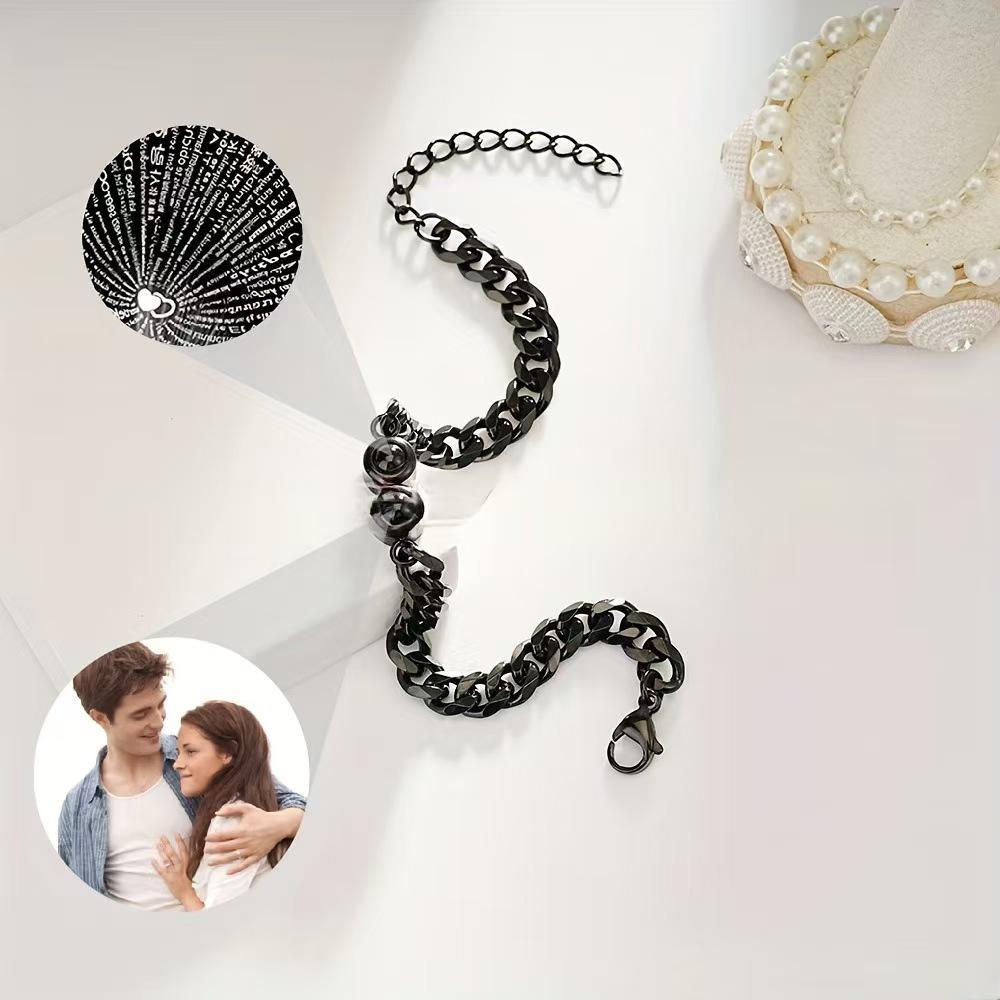 Персонализированный браслет с проекцией 'Я люблю тебя' на 100 языках - Браслет-бенгл из нержавеющей стали с кубинским плетением для мужчин и женщин