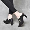 Pointed Head Deep Mouth Single Shoes Women's Spring New First-layer Cowhide Square Buckle High Heels One Shoe Two Wear Single Shoes Leather Shoes