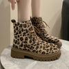 2024 New Lace Up Zipper Women Boots Round Toe Mixed Colors Leopard Print Platform Water Proof Fashion Boots Shoes for Women