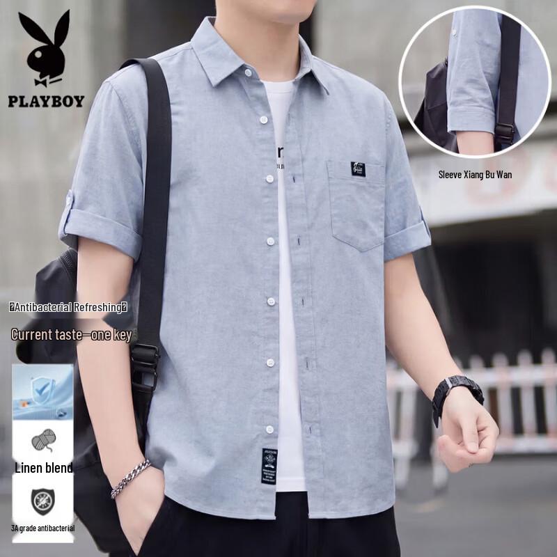 Playboy Men's Cotton Linen 3/4 Sleeve Casual Shirt