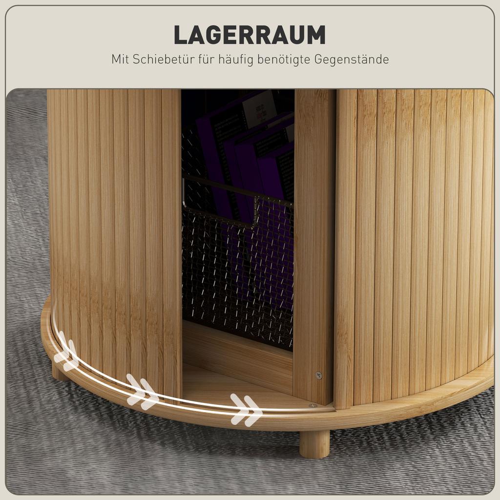 Side Table, Round, with Storage, Sliding Door, Bamboo, Ø60 x 45 cm, Load Capacity up to 20 kg