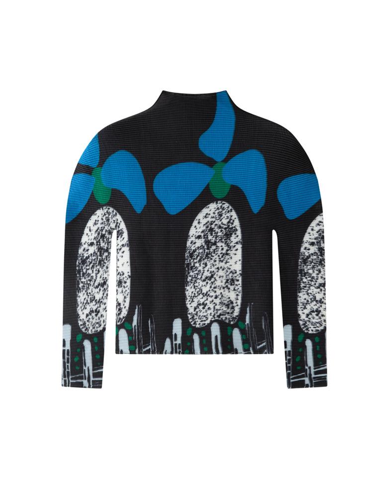 Мияке Весна Легкий Плиссированный Топ с Длинным Рукавом, Высоким Воротником, Приталенный