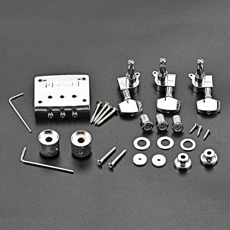 Electric Box Guitar Bridge Replacement Parts For 3 String Setup Tuning Pegs Locking Screws And Control Knob Assembly