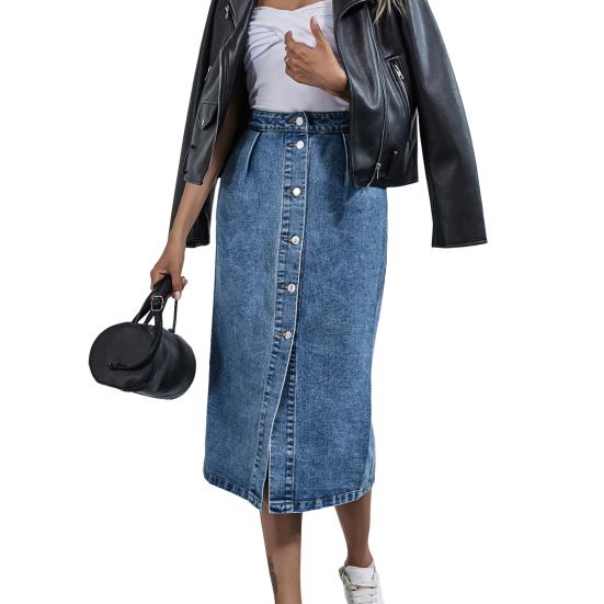 Юбка-карандаш с запахом на бедрах, однобортная, наклонные карманы, разрез спереди, модная высокая